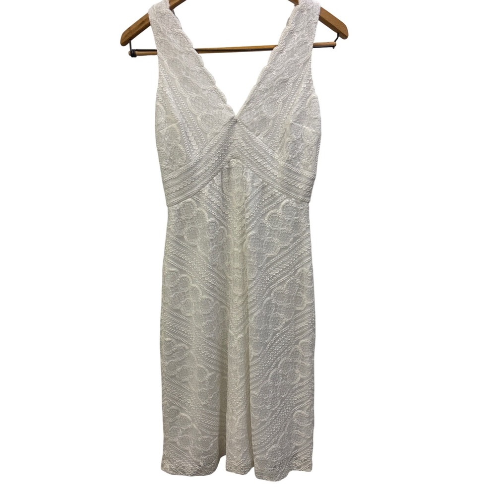 Icon by Kathryn Dianos Womens White Lace V-Neck Sheath Dress 1071 Size 4 NEW